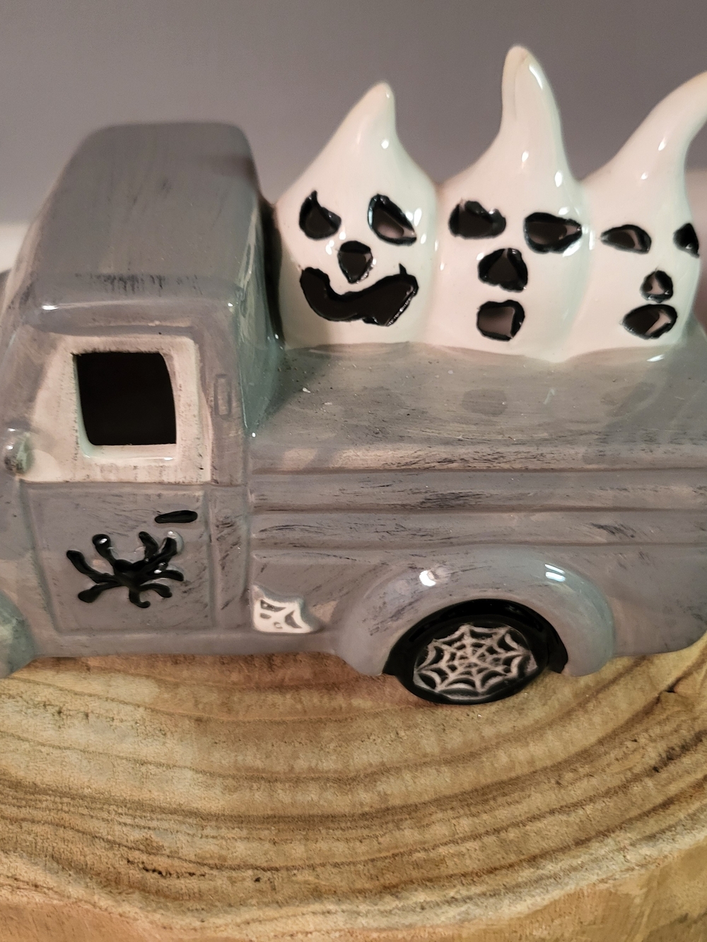 Ceramic Gray Ghost Lantern Truck Halloween Ceramic Accent